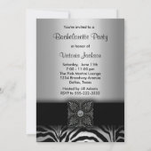 Zilveren Zebra vrijgezellenfeest uitnodigingen (Achterkant)