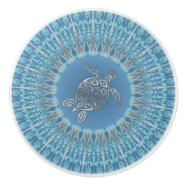 Zilveren Zeeschildpad Mandala Turquoise Geometrisc Keramische Knop