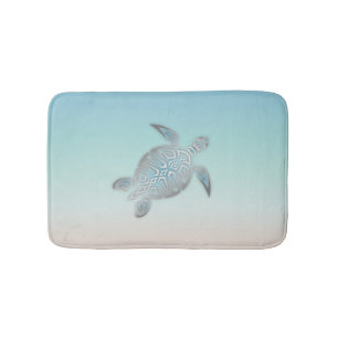Zilveren Zeeschildpad Strand Stijl Turquoise Badmat