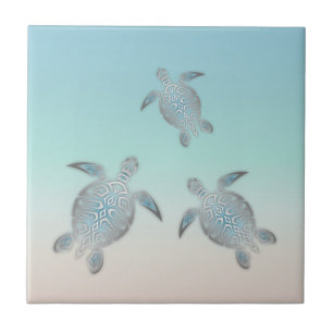 Zilveren Zeeschildpad Turquoise Maritiem Nautical Tegeltje