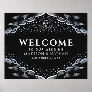 Zilveren Zon & Maan Tarotkaart Trouw Welkom Bord Poster