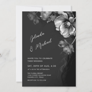 Zilveren Zwarte En Witte Bloemen Huwelijk Kaart