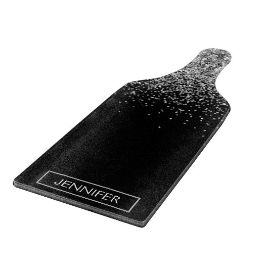 Zilveren Zwarte Glitter Meisjesachtige Monogram Na Snijplank (Hoek)