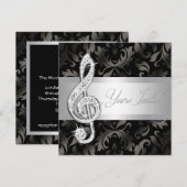 Zilveren Zwarte Muziek Treble Clef Overweging Uitn Kaart (Voorkant / Achterkant)