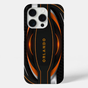 Zilveren, zwarte, oranje geometrische gamingmonogr iPhone 15 pro case