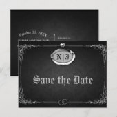 Zilveren Zwarte Vintage Gotische Trouwkaart Aankondigingskaart (Voorkant / Achterkant)