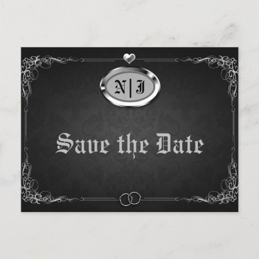 Zilveren Zwarte Vintage Gotische Trouwkaart Aankondigingskaart (Voorkant)