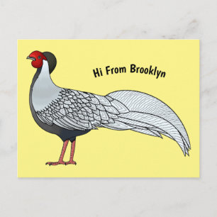 Zilverfazant vogel cartoon illustratie briefkaart