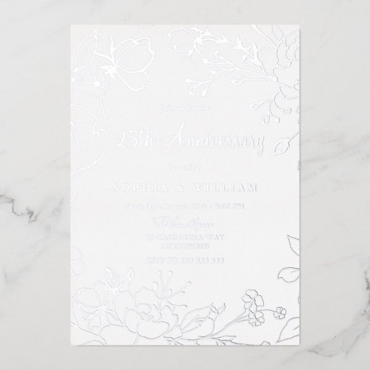 Zilverfolie 25e trouwdagjubileum folie uitnodiging (Voorkant)