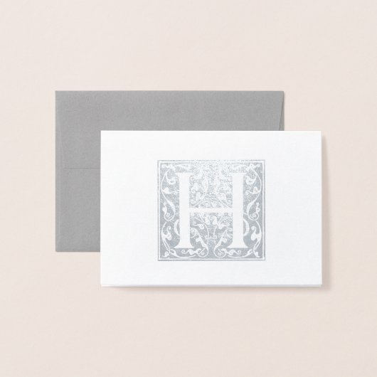 Zilverfolie Art Nouveau Monogram Eerste Letter H Folie Kaarten (Voorkant met envelop)