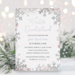 ZILVERFOLIE Blush Winter Onederland 1e Verjaardag Folie Uitnodiging