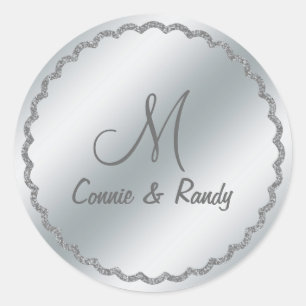 Zilverfolie Bruiloft Monogram Sticker