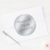 Zilverfolie en Diamant Monogram Bruiloft Sticker (Envelop)