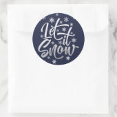 Zilverfolie en marineblauwe Let it Snow Script Hol Ronde Sticker (Tas)