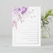 Zilverfolie & Lavendel Rozen Bruiloft Folie Uitnodiging (Staand Voorkant)