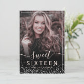 Zilverfolie lijst confetti roze 5 foto's zoet 16 kaart (Staand voorkant)