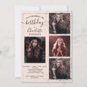 Zilverfolie lijst confetti roze 5 foto's zoet 16 kaart (Achterkant)