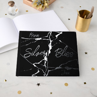 Zilverfolie op zwart 25e bruiloft Jubileum | Gastenboek