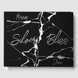 Zilverfolie op zwart 25e bruiloft Jubileum | Gastenboek