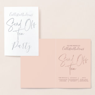 Zilverfolie Roze Rose Gold Typografie Send Off Tea Folie Kaarten