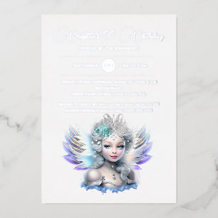 Zilverfolie sneeuwfee prinses 3D blauw roos meisje Folie Uitnodiging