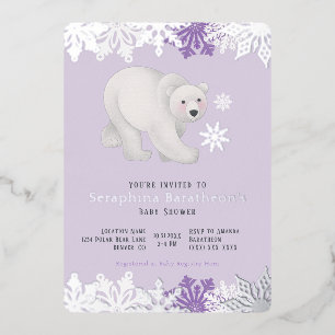 Zilverfolie Sneeuwvlok Pool Paars Baby Shower Folie Uitnodiging