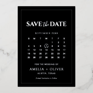 Zilverfolie Zwarte Kalender Modern Save The Date Folie Uitnodiging