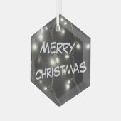 Zilverglas kerstglas, met mousserend licht glas ornament (Voorkant links)