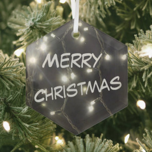 Zilverglas kerstglas, met mousserend licht glas ornament