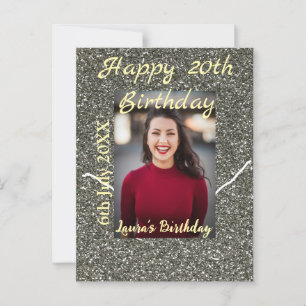 Zilverglitter foto 20e verjaardag naam datum toevo briefkaart