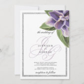 Zilverglitter paarse lavendel orchidee bruiloft kaart (Voorkant)