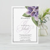 Zilverglitter paarse lavendel orchidee bruiloft kaart (Staand voorkant)