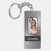 Zilvergrijs aangepaste foto sleutelhanger (Voorkant Links)