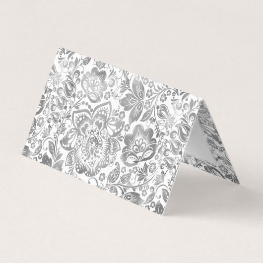 Zilvergrijs Bloemen Damasks Visitekaartjes (Achterkant)