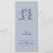 Zilvergrijs donker paarse kroonmonogram bruiloft menu (Voorkant)