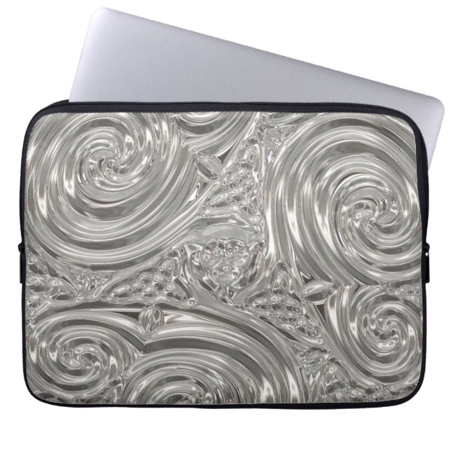 Zilvergrijs elegante art nouveau abstract laptop sleeve (Voorkant)