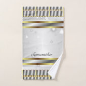 zilvergrijs en gouden script bad handdoek (Handdoek)
