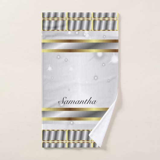 zilvergrijs en gouden script bad handdoek (Handdoek)