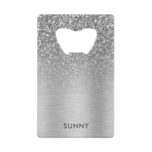 Zilvergrijs Faux Glitter & Metallic Texture Blend Kredietkaart Flessenopener