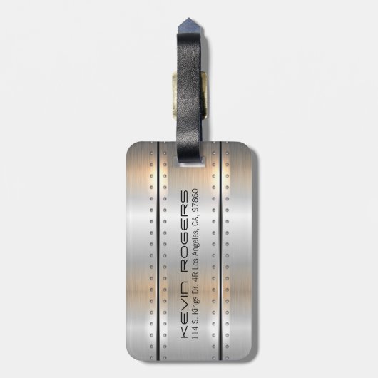 Zilvergrijs geborsteld aluminium geometrisch ontwe bagagelabel (Achterkant verticaal)