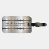 Zilvergrijs geborsteld aluminium geometrisch ontwe bagagelabel (Achterkant horizontaal)