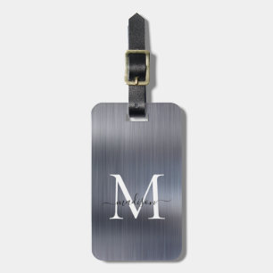 Zilvergrijs Geborsteld Metalen Folie Script Monogr Bagagelabel
