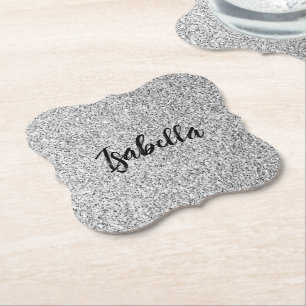 Zilvergrijs licht glitter fonkelt Custom name Kartonnen Onderzetters