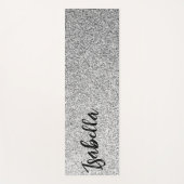 Zilvergrijs licht glitter fonkelt Custom name Yogamat (Voorkant)