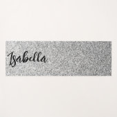 Zilvergrijs licht glitter fonkelt Custom name Yogamat (Voorkant (horizontaal))