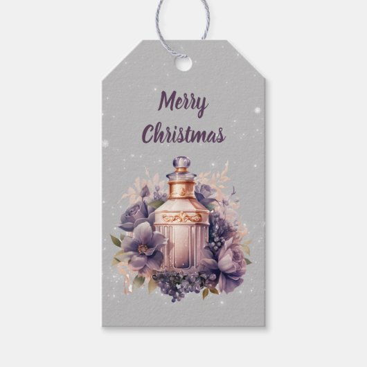 Zilvergrijs Nostalgisch Vrolijk Kerstfeest Cadeaulabel (Voorkant)