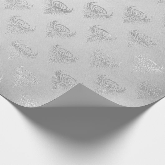 Zilvergrijs pacock Metallic Shiny Monochromatic Cadeaupapier (Hoek)
