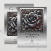 Zilvergrijs & Zwart Roos Elegant Gotisch Verloving Kaart (Voorkant / Achterkant)