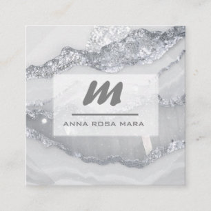 *~* ZILVERGRIJZE Glitter Glam QR Luxe Initiaal AP6 Vierkante Visitekaartje