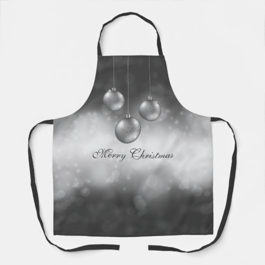 Zilvergrijze kerstcadeautjes op grijze bokeh schort (Voorkant)